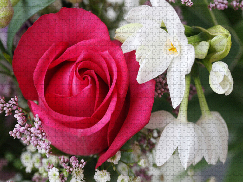 Red rose and white daffodil - CALVENDO photo puzzle 