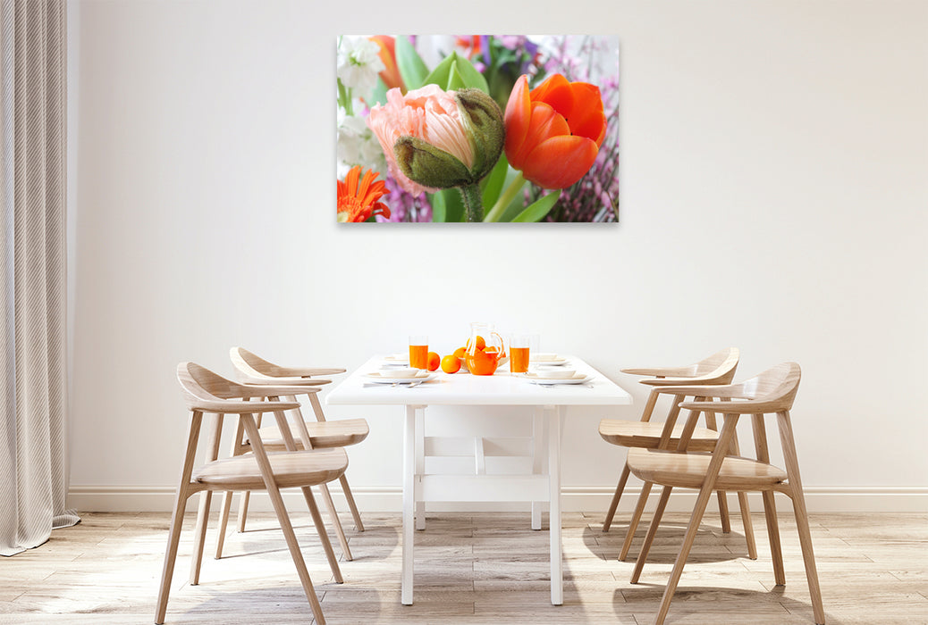 Premium textile canvas Iceland poppy and tulip 