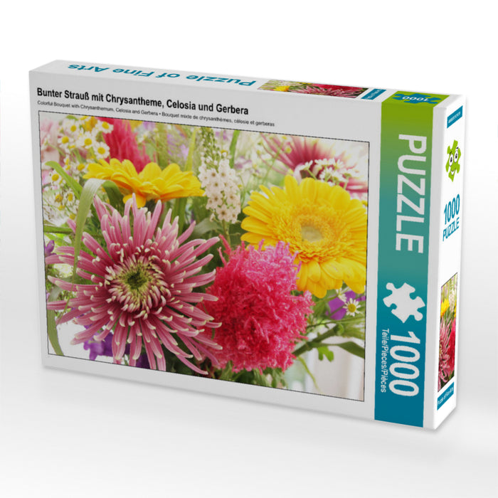 Bunter Strauß mit Chrysantheme, Celosia und Gerbera - CALVENDO Foto-Puzzle