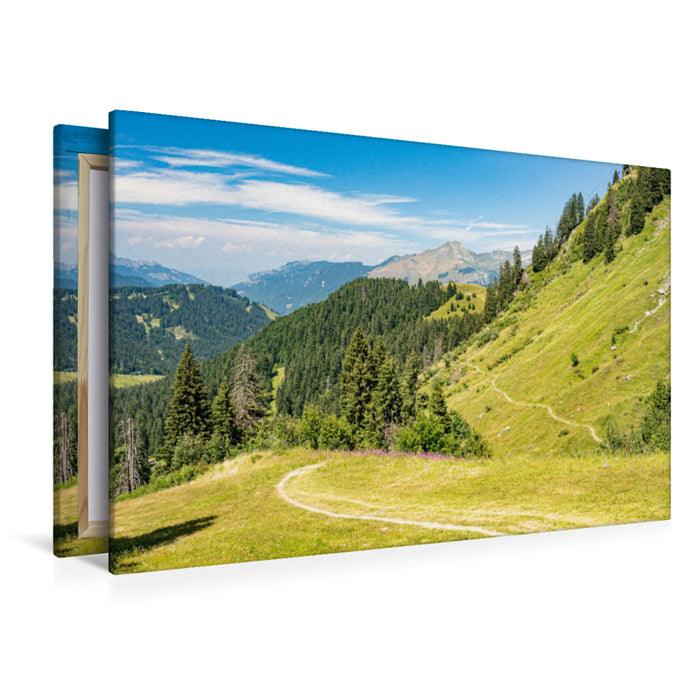 Premium Textil-Leinwand Blick auf die Ebene des Col de Joux