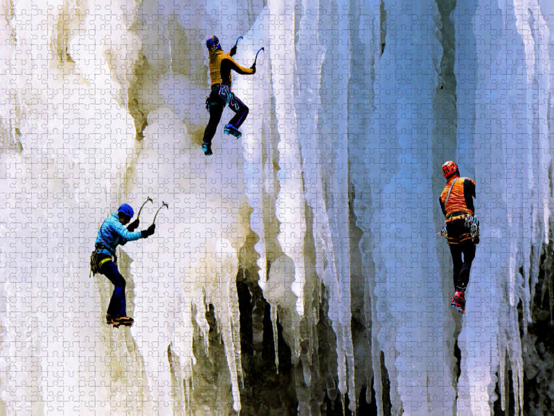 Waghalsige Eiskletterer an beeindruckendem Eisfall - CALVENDO Foto-Puzzle'