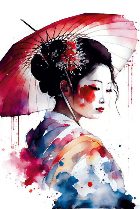 Premium textile canvas oil paper umbrella and geisha 