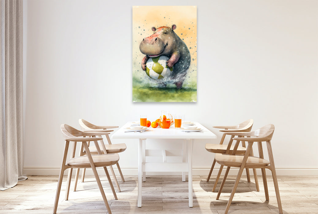 Premium textile canvas mischievous hippopotamus 