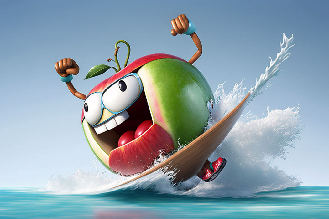 Premium textile canvas A surfing crazy apple 