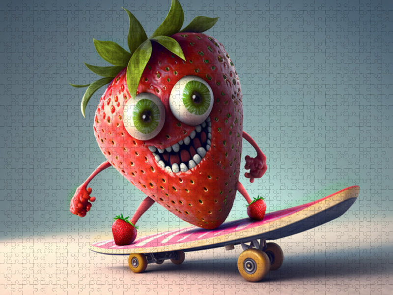 Eine Erdbeere auf dem Skateboard - CALVENDO Foto-Puzzle