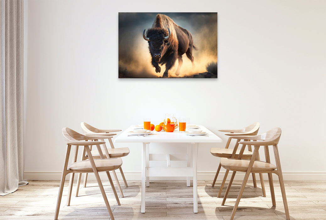 Premium textile canvas A buffalo is approaching 