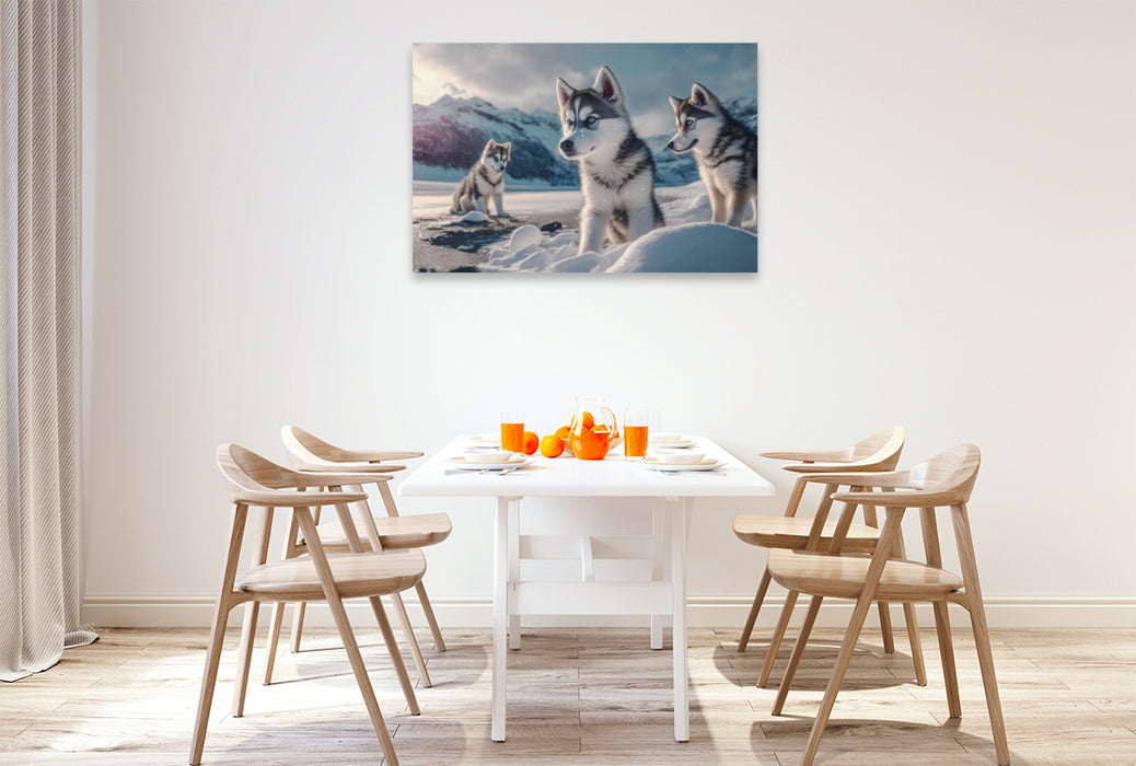 Premium textile canvas Young Husky puppies 