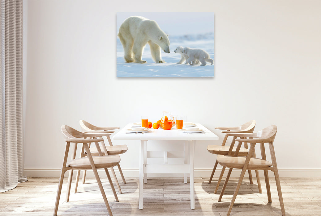 Premium textile canvas polar bear with her two cubs 