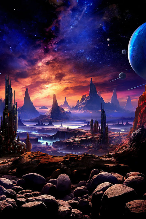 Premium textile canvas A wide view of the landscape of an alien planet 