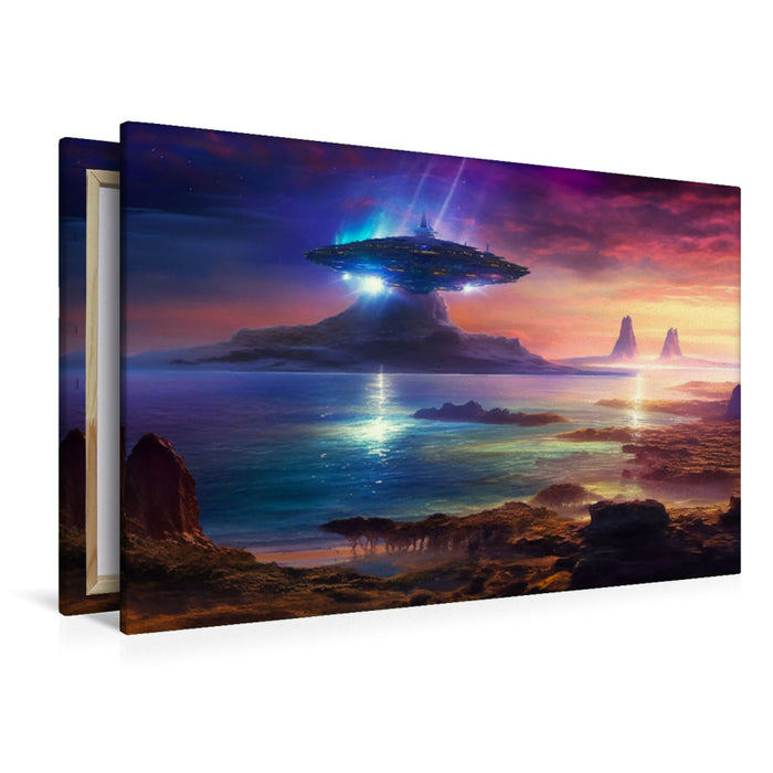 Premium Textil-Leinwand Reiseportal - Science Fiction