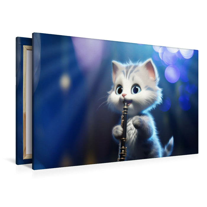 Premium Textil-Leinwand Katze Lilli spielt Klarinette