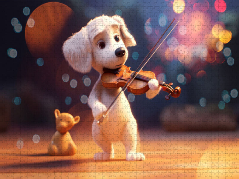 Hund Milow mit der Geige - CALVENDO Foto-Puzzle'