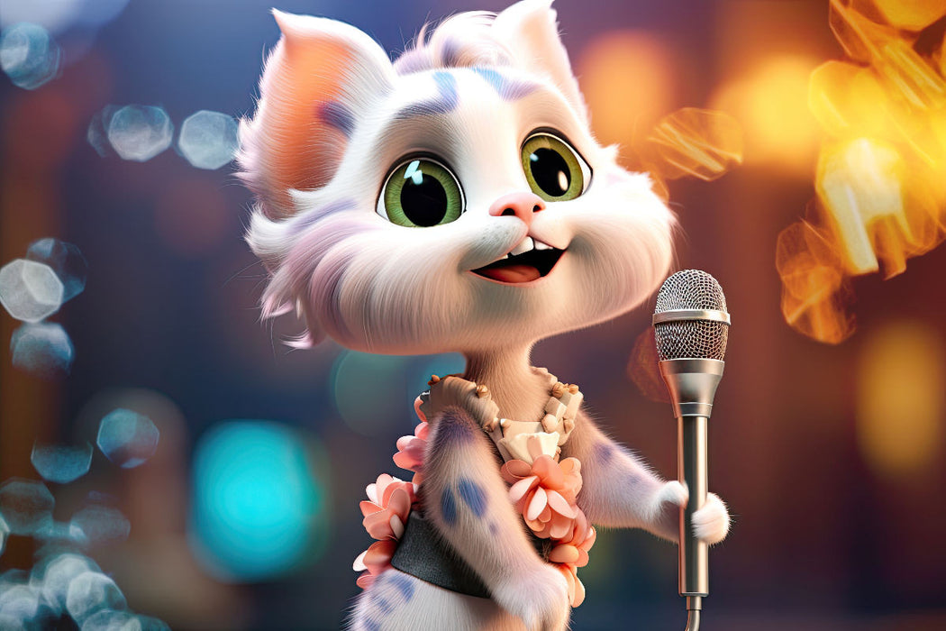 Premium Textil-Leinwand Katze Luna ist Sängerin