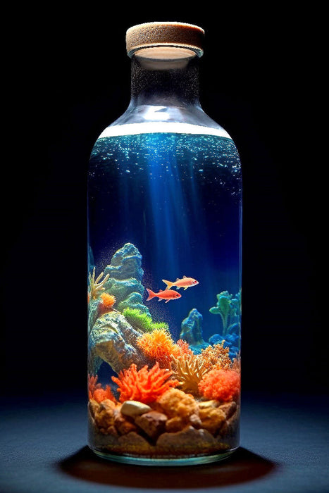 Premium Textil-Leinwand Korallenriff in einer Flasche