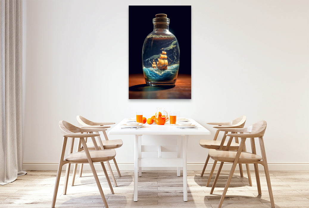 Premium textile canvas sailing ships in a bottle - with a difference 