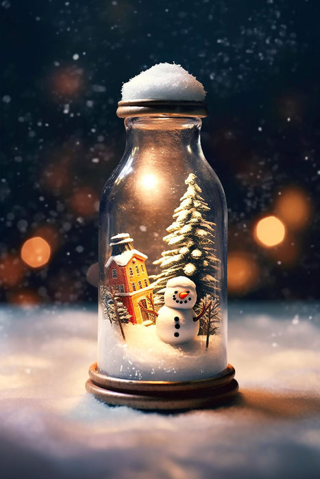 Premium textile canvas Snowman in a bottle - snow globe 