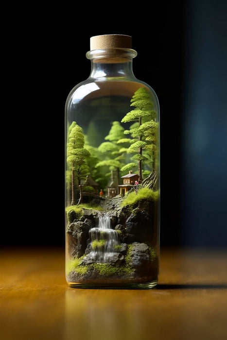 Premium textile canvas hut by the waterfall in a bottle 