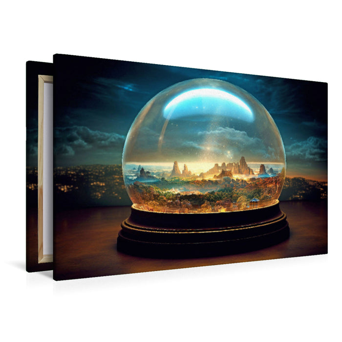 Premium textile canvas mountain landscape in a glass ball 