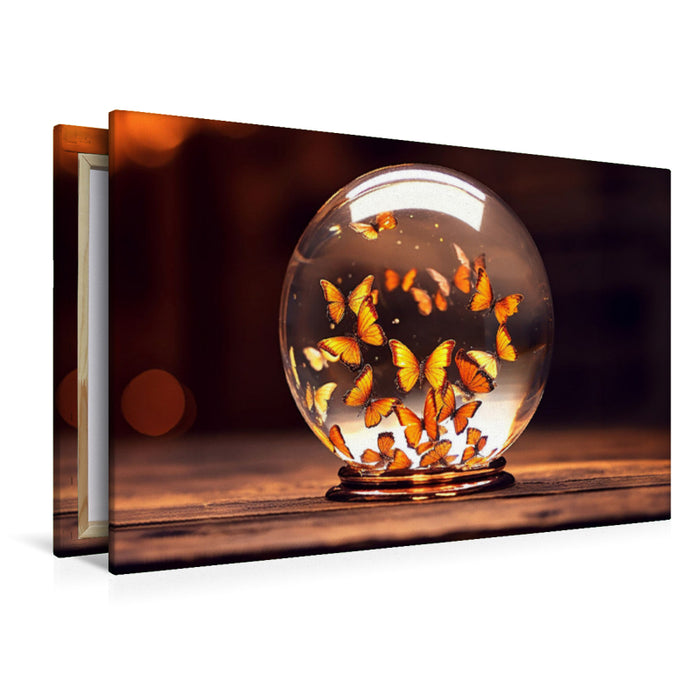 Premium textile canvas butterflies in a glass ball 
