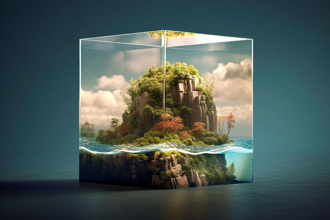 Premium textile canvas Small island in a glass cube 