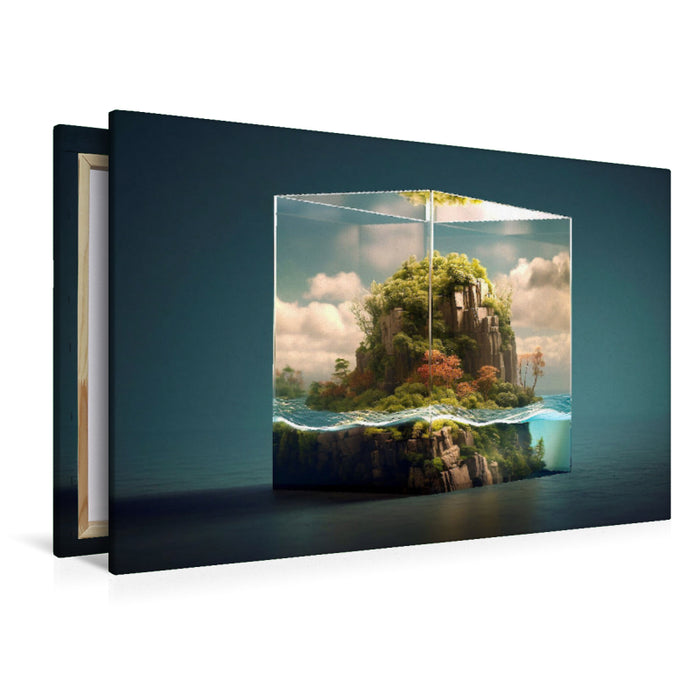 Premium textile canvas Small island in a glass cube 