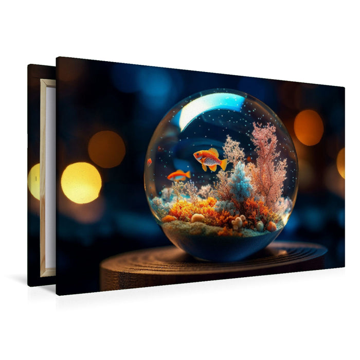 Premium textile canvas coral reef with fish in a glass ball 