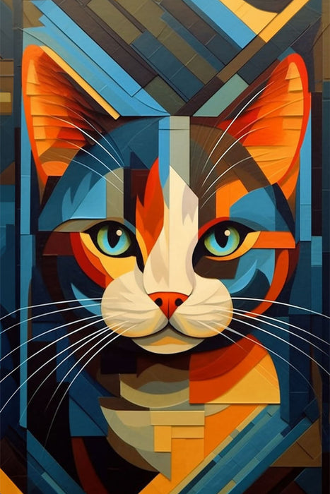 Premium textile canvas cat portrait in a modern art style 