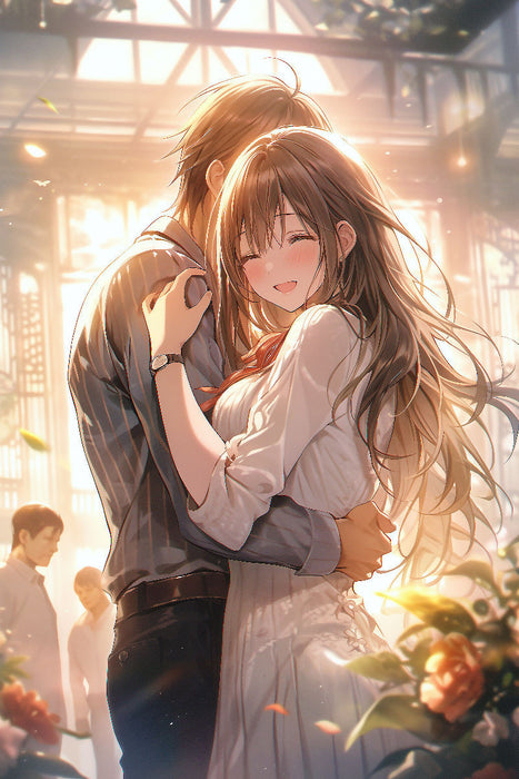 Premium textile canvas Manga loving couples - hugging while dancing 