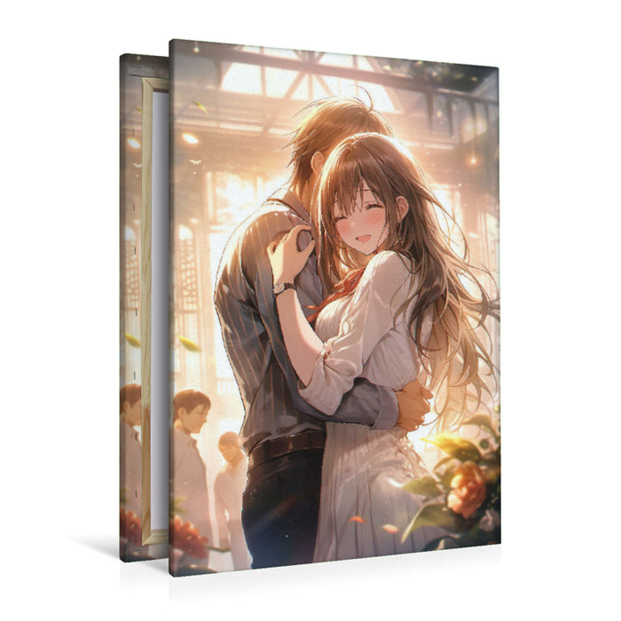 Premium textile canvas Manga loving couples - hugging while dancing 