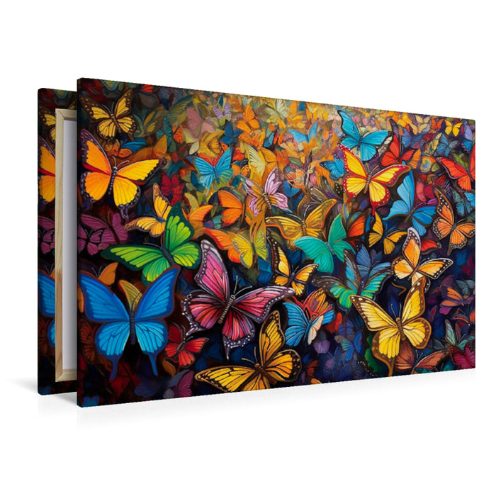 Premium textile canvas hidden object picture - colorful hustle and bustle of butterflies 