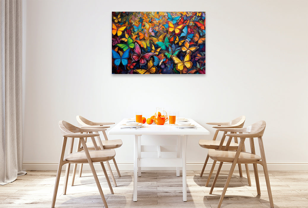 Premium textile canvas hidden object picture - colorful hustle and bustle of butterflies 