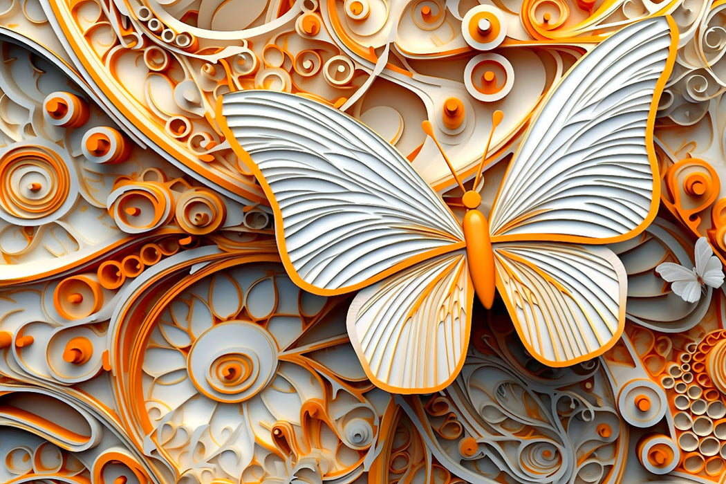 Premium Textil-Leinwand Orange weißer Schmetterling als Relief