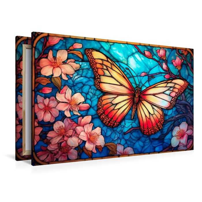 Premium Textil-Leinwand Schmetterling im Stil von Glasfenstern