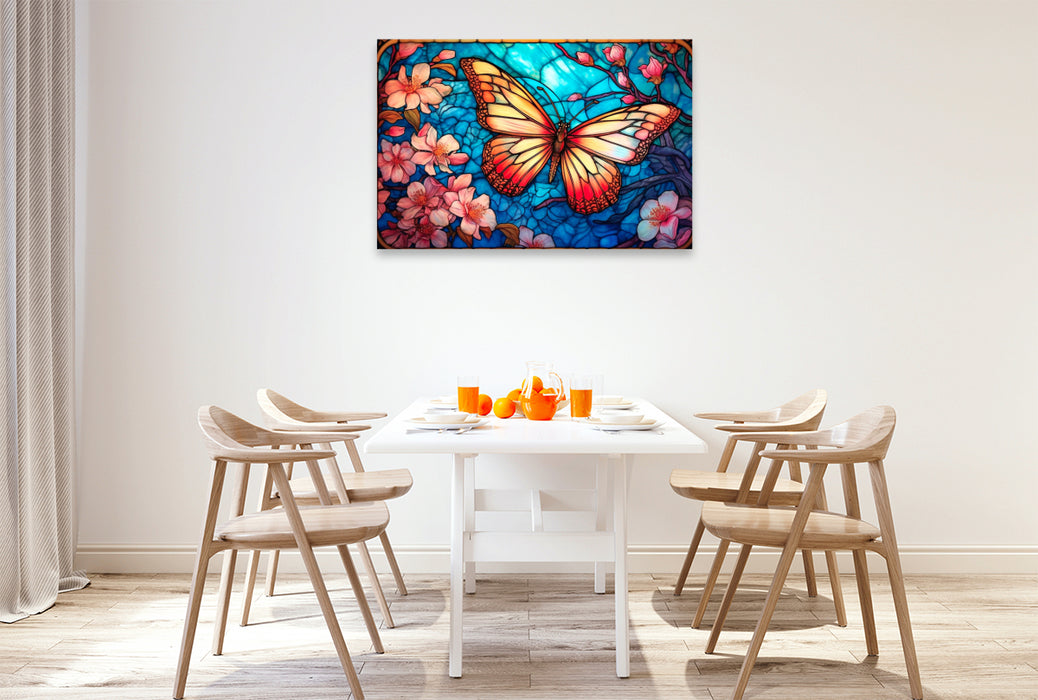 Premium textile canvas butterfly in the style of stained glass windows 