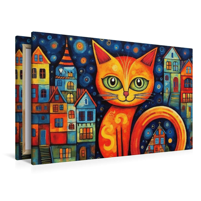 Premium Textil-Leinwand Katze Im Stil von Friedensreich Hundertwasser II