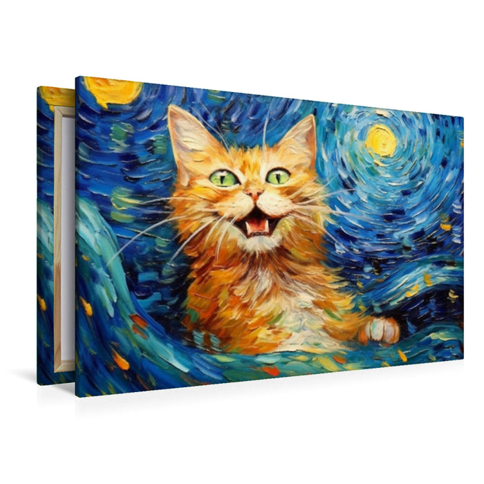 Premium Textil-Leinwand Katze Im Stil von Vincent van Gogh