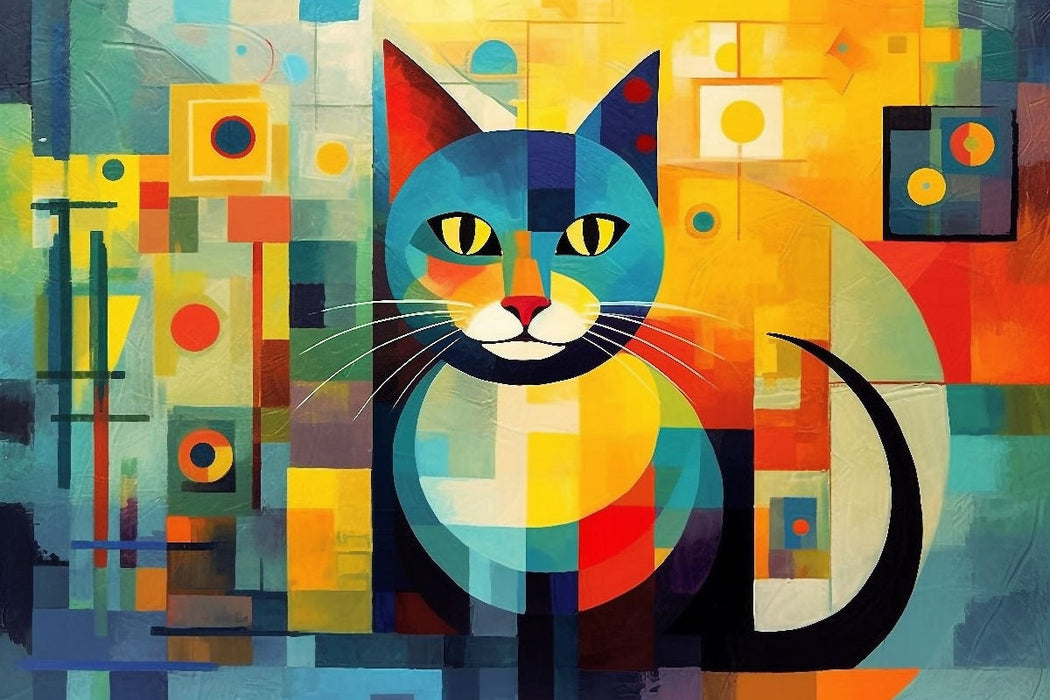 Premium Textil-Leinwand Katze Im Stil von Wassily Kandinsky