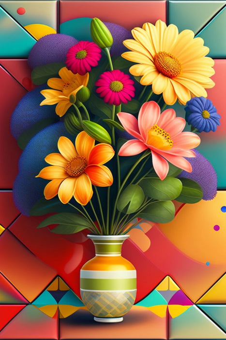 Premium Textil-Leinwand Bunter Frühlingsstrauß in einer stylischen Vase