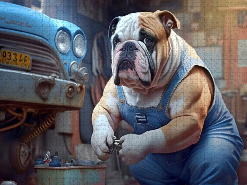 Bulldogge als Automechaniker - CALVENDO Foto-Puzzle'