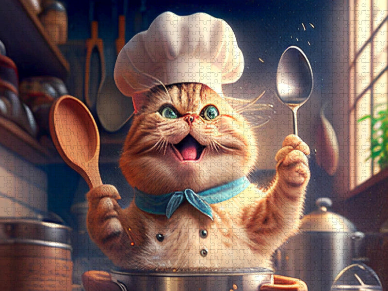 Lustige Katze als Koch - CALVENDO Foto-Puzzle'