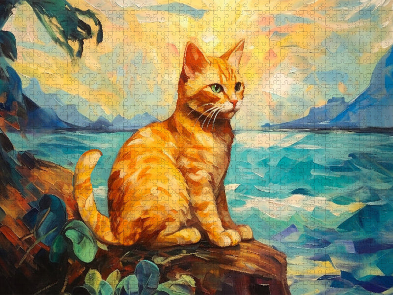 Katze Im Stil von Eugene Henri Paul Gauguin - CALVENDO Foto-Puzzle'