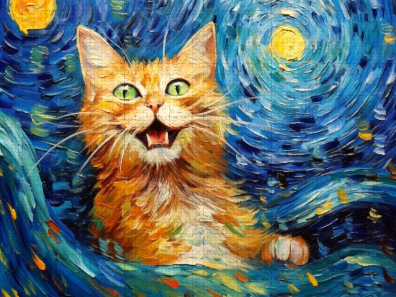 Katze Im Stil von Vincent van Gogh - CALVENDO Foto-Puzzle'