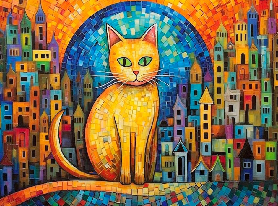 Katze Im Stil von Friedensreich Hundertwasser - CALVENDO Foto-Puzzle'