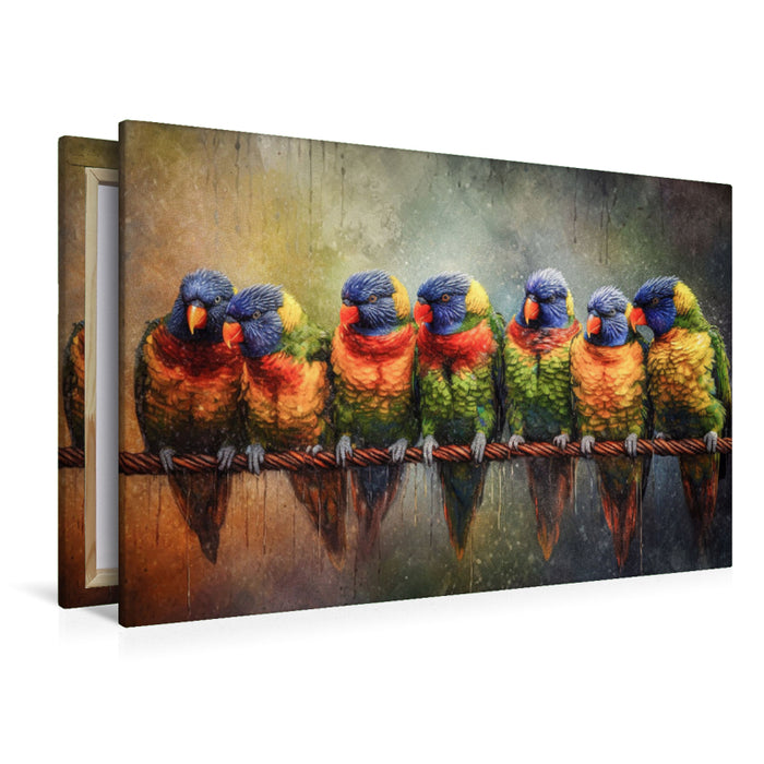 Premium Textil-Leinwand Papageien