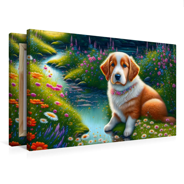 Premium Textil-Leinwand Knuffiger Hund