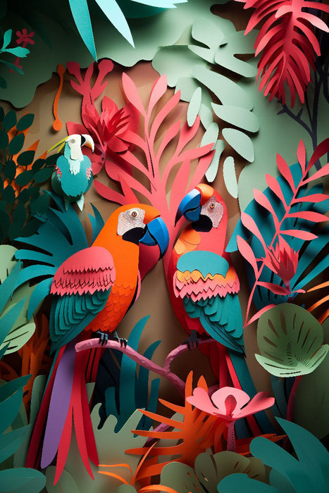 Premium Textil-Leinwand Papageien im Dschungel