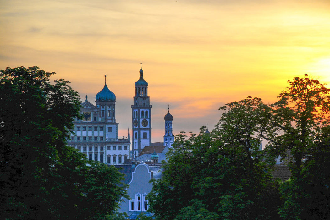 Premium Textil-Leinwand Rathaus und Perlachturm, Augsburg