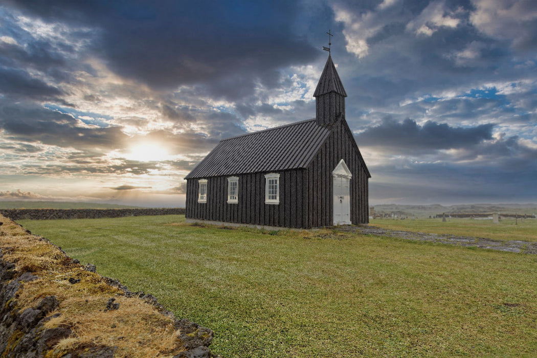 Premium Textil-Leinwand Búðakirkja