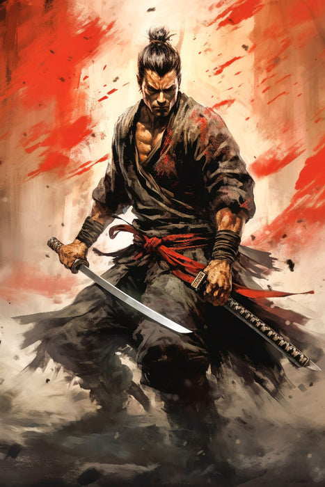 Premium Textil-Leinwand Der Samurai - heldenhaft und standhaft