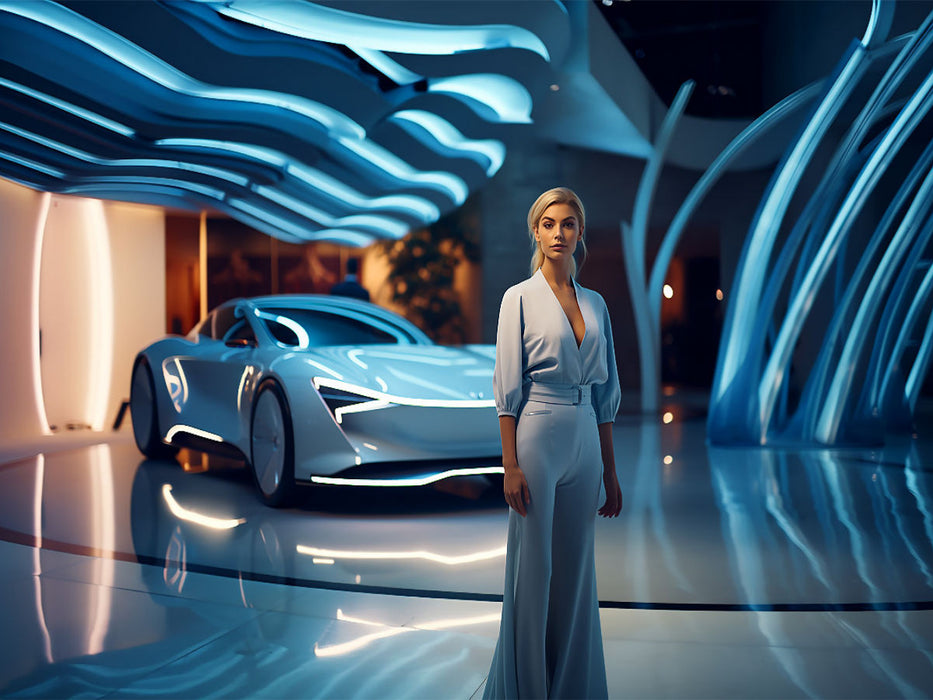 Hypermodernes Konzept Design Auto und junge Frau - CALVENDO Foto-Puzzle'